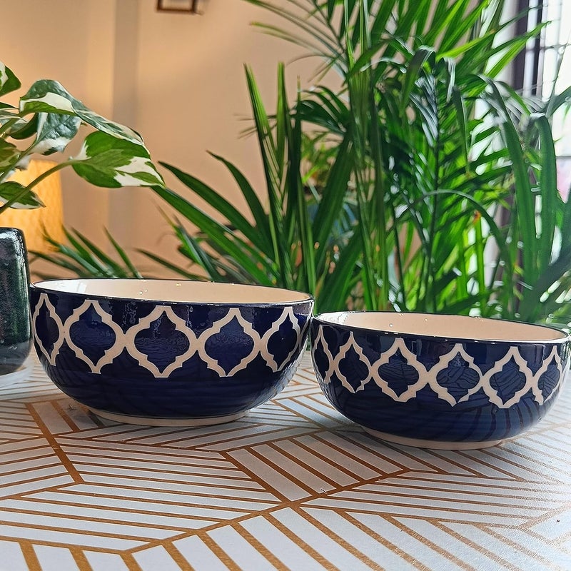 Niyara Stoneware Handmade Ceramic Stylish Premium Bowls Serving Bowls Microwave Dishwasher Safe Blue Delta Bowl - Image 2