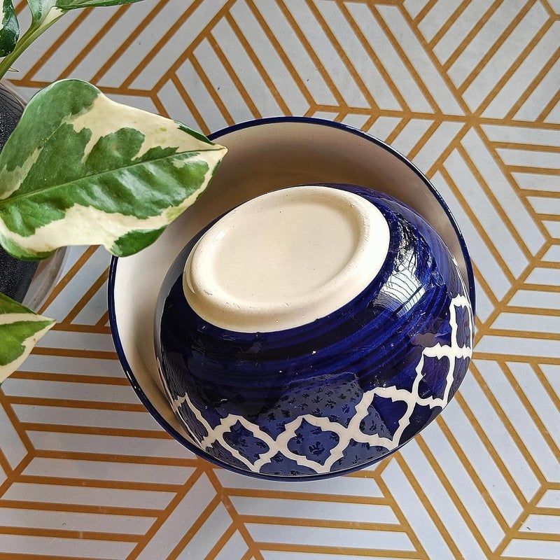 Niyara Stoneware Handmade Ceramic Stylish Premium Bowls Serving Bowls Microwave Dishwasher Safe Blue Delta Bowl - Image 3