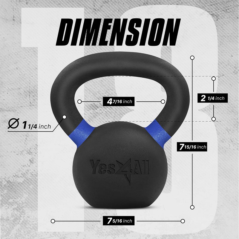Yes4All Powder Coated Kettlebell, 18 lb Cast Iron Core Kettlebells with Non-Slip Handle & Flat Bottom for Conditioning, Heavy Duty for Strength Training - Single, Dark Blue - Image 2