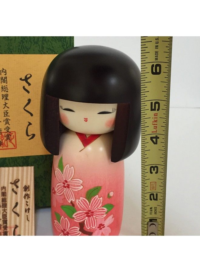 Usaburo Sosaku Kokeshi Doll Cherry Blossoms Kimono Girl 2013 14 Made In Japan - Image 5