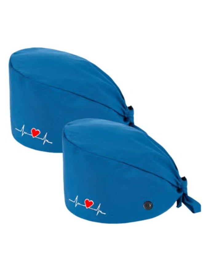 TLAXCA 2 Pack Surgical Caps Unisex Dental Stomatologist Operating Room Nurse Caps Adjustable Elastic Nursing Caps with Buttons and Sweatband Fluffy Cotton Hats  - Image 1
