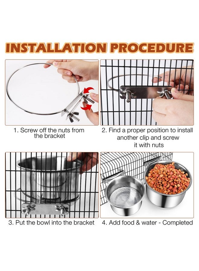 ShineMe Crate Food and Water Bowl, ShineMe 2 Pack Stainless Steel Hanging Pet Bowls for Crates Kennels Cages, Metal Dog Crate Bowls Hanging No Spill for Medium and Large Pets (7.1 * 3.5” & 5.5 * 3.2”) - Image 3