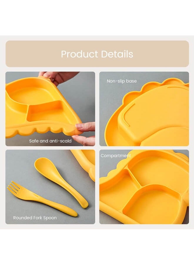 Riolio Linghe Children's Dinnerware Set, Children's Products, Lunch Plate, Baby Tableware, Divider, Bowl, Lightweight, Durable, Cute, Dinosaur, Microwave, Dishwasher, Boil Disinfection, OK (Orange)  - Image 5