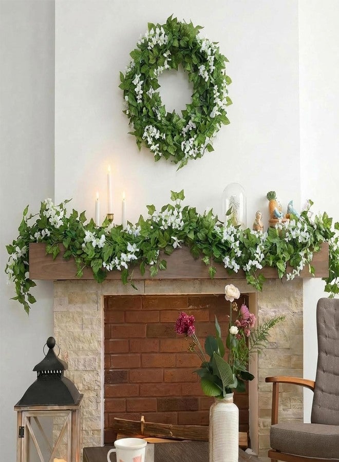 Mavee 28.8ft Artificial Wisteria Vine Garland (4x7.2ft), Silk Hanging Flowers Decor for Wedding Arch, Home Floral Arrangements - White - Image 2