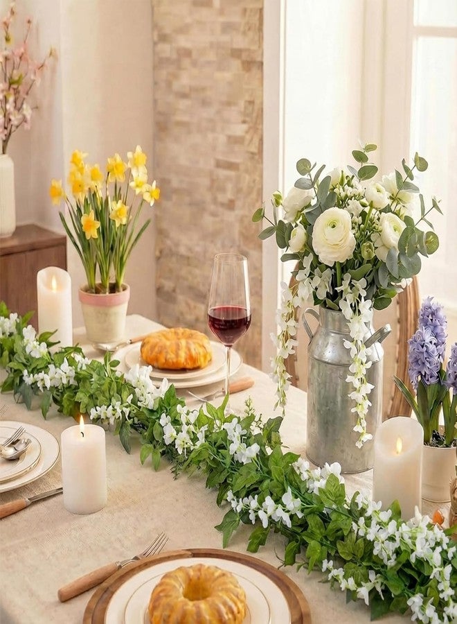 Mavee 28.8ft Artificial Wisteria Vine Garland (4x7.2ft), Silk Hanging Flowers Decor for Wedding Arch, Home Floral Arrangements - White - Image 5