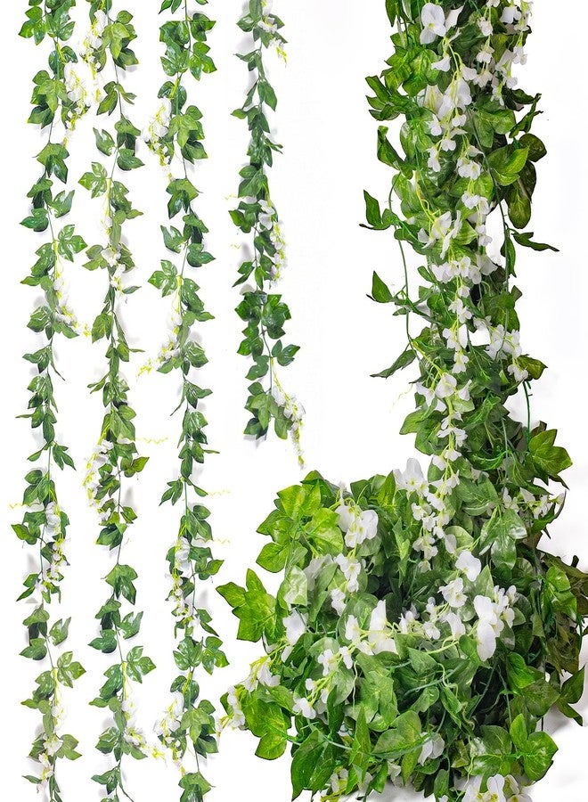 Mavee 28.8ft Artificial Wisteria Vine Garland (4x7.2ft), Silk Hanging Flowers Decor for Wedding Arch, Home Floral Arrangements - White - Image 1