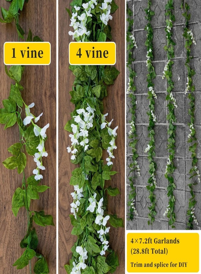Mavee 28.8ft Artificial Wisteria Vine Garland (4x7.2ft), Silk Hanging Flowers Decor for Wedding Arch, Home Floral Arrangements - White - Image 3