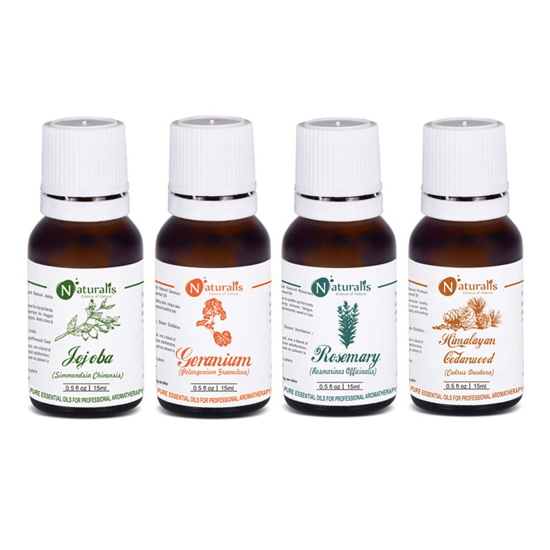 Naturalis 15ml Essential Oil Gift Pack Of 4 Multipurpose (Jojoba Oil, Geranium Oil, RosemaryOil, Cedarwood Oil) - Image 2