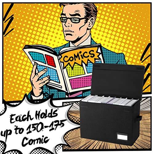Chuangdi 6 Pcs Comic Book Storage Boxes, Back to School Collapsible Comic Short Box Case with Lid, 15.8 x 7.9 x 11.4 Inch Book Bin Container Holds 150 Comics(Black) - Image 3