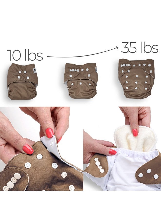 Nora's Nursery Nora's Nursery Cloth Diapers 7 Pack with 7 Inserts & 1 Wet Bag - Waterproof Cover, Washable, Reusable & One Size Adjustable Pocket Diapers for Newborns and Toddlers-Pacific Neutrals  - Image 3