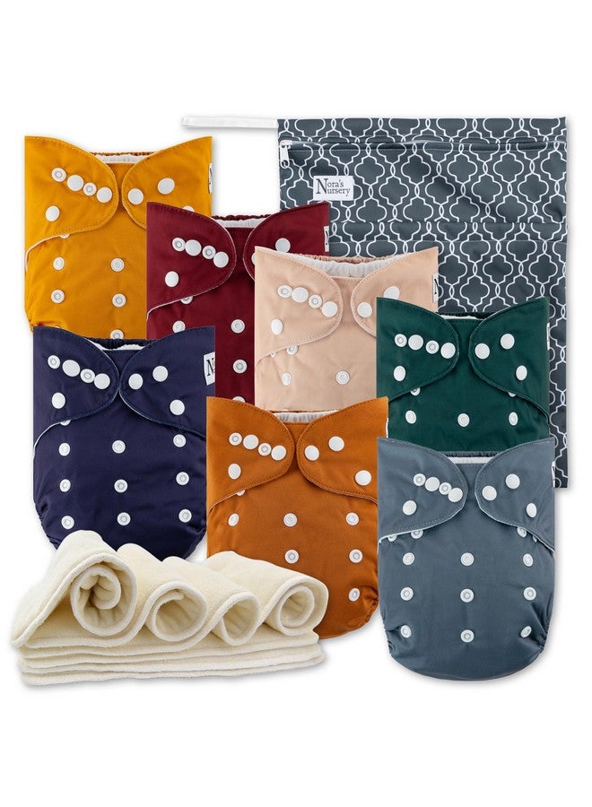 Nora's Nursery Nora's Nursery Cloth Diapers 7 Pack with 7 Inserts & 1 Wet Bag - Waterproof Cover, Washable, Reusable & One Size Adjustable Pocket Diapers for Newborns and Toddlers-Pacific Neutrals  - Image 1