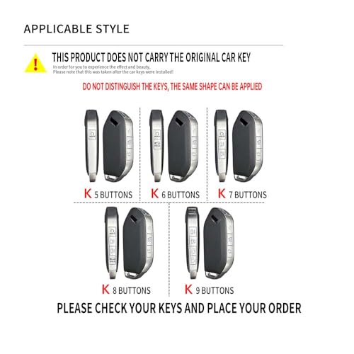 Ysbxitu 5/6/7/8/9 Buttons Key Fob Cover Keychain Fit for Kia Key Shell Case Fit for Kia Telluride EV9 Picanto GT Line Sorento MQ4 Sportage Carens Carnival KX3 Seltos KX5 All New K5 Key Sleeve-B Black - Image 2
