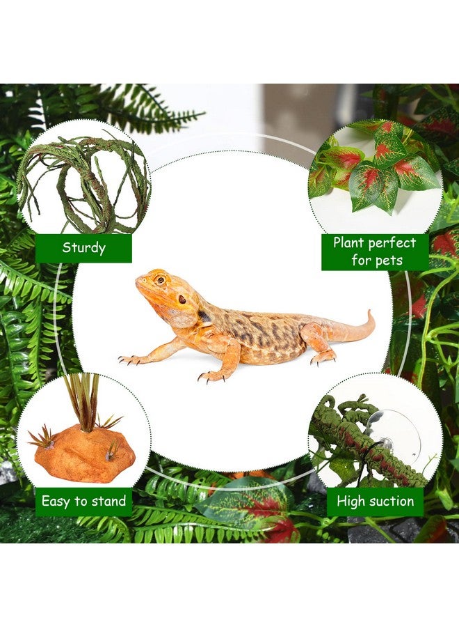 Luinabio 9 Pieces Reptile Jungle Vines Decor Set Include Bendable Flexible Climbing Plastic Plants with Suction Cups Tank Accessories Habitat Decor for Gecko, Snake, Hermit Crab - Image 3