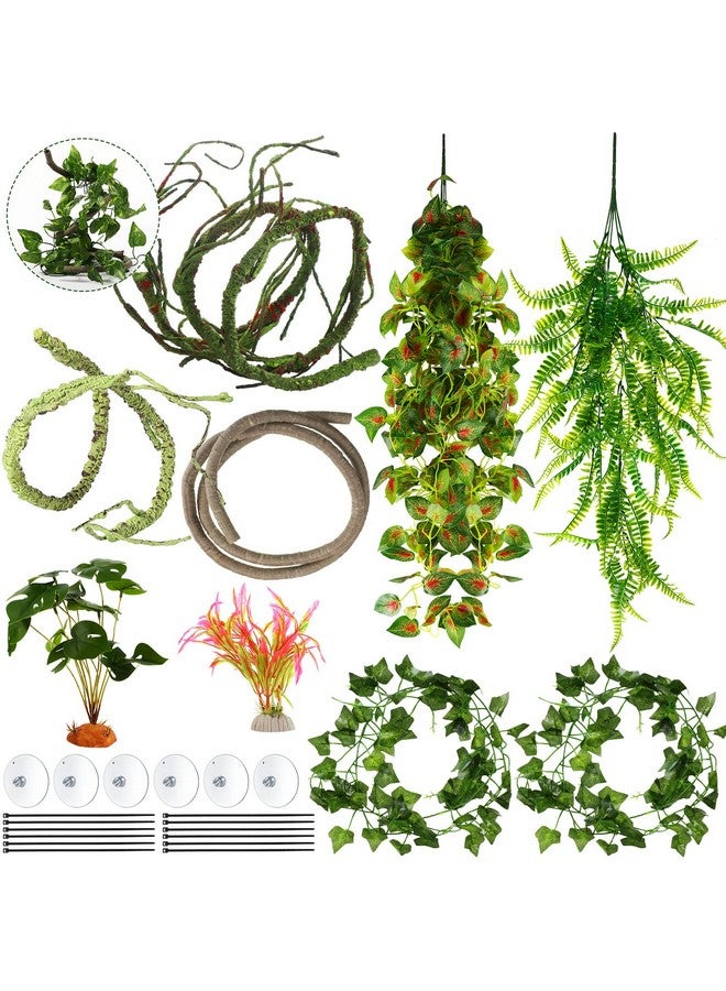 Luinabio 9 Pieces Reptile Jungle Vines Decor Set Include Bendable Flexible Climbing Plastic Plants with Suction Cups Tank Accessories Habitat Decor for Gecko, Snake, Hermit Crab - Image 1