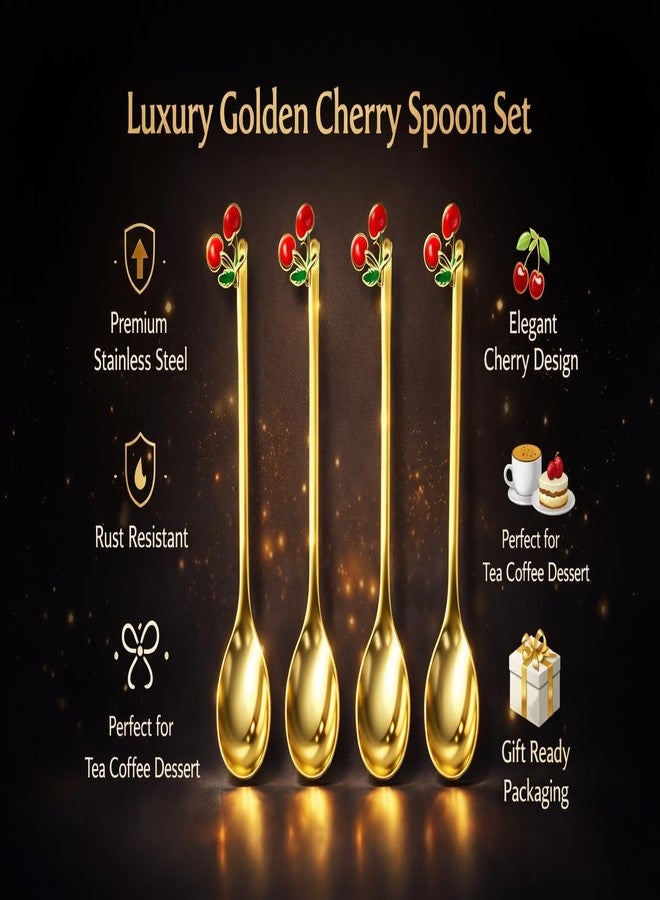 TeraaBliss 4PCS Premium Gold Plated Stainless Steel Spoon & Fork Set with Cute Fruit & Decorative Handles – Luxury Dessert Spoon Set with Gift Box for Kitchen, Kids & Gifting (Cherry) - Image 5
