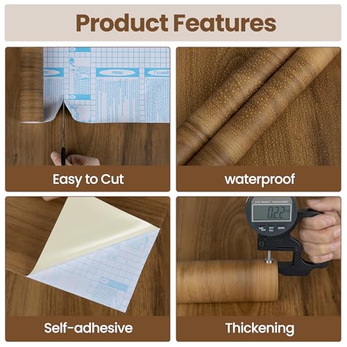 Decoroom Wood Contact Paper Peel and Stick, Thicken Vintage Brown Wood Grain Wallpaper for Countertops Furniture, Natural Wood Furniture Sticker Self-Adhesive Removable Waterproof Vinyl Film 15.7 in X 118 in - Image 2