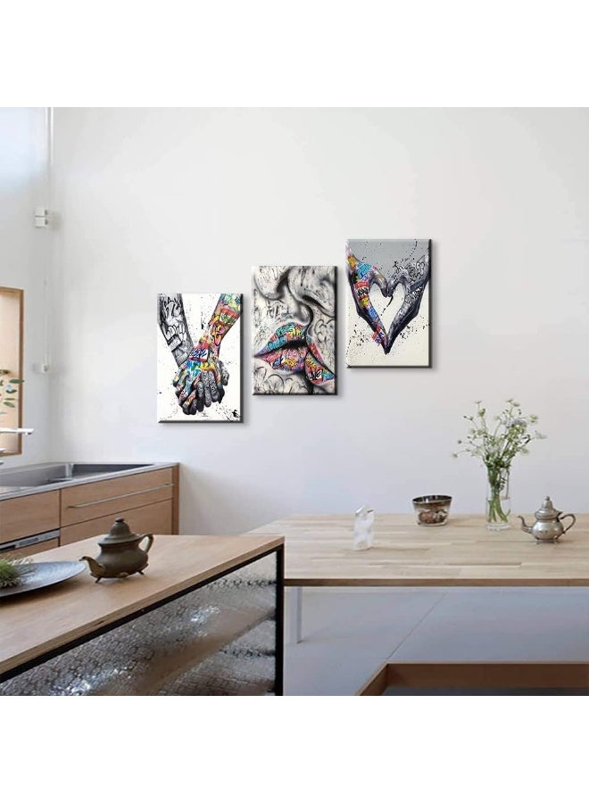 Mistyefly 3 Pieces Graffiti Wall Art Colorful Wall Art Love Hand Gesture Wall Decor Colorful Wall Decor Pop Art Graffiti Canvas Wall Art Street Art Wall Art for Couples Bedroom Decor (16''Wx24''Hx3PCS) - Image 2