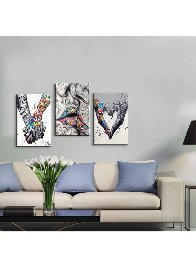 Mistyefly 3 Pieces Graffiti Wall Art Colorful Wall Art Love Hand Gesture Wall Decor Colorful Wall Decor Pop Art Graffiti Canvas Wall Art Street Art Wall Art for Couples Bedroom Decor (16''Wx24''Hx3PCS) - Image 3