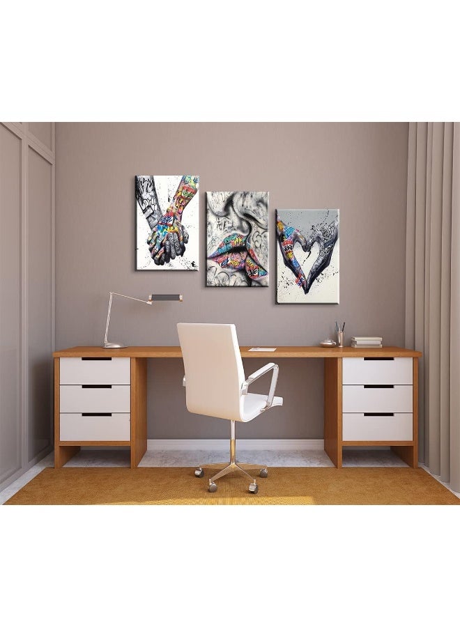 Mistyefly 3 Pieces Graffiti Wall Art Colorful Wall Art Love Hand Gesture Wall Decor Colorful Wall Decor Pop Art Graffiti Canvas Wall Art Street Art Wall Art for Couples Bedroom Decor (16''Wx24''Hx3PCS) - Image 4