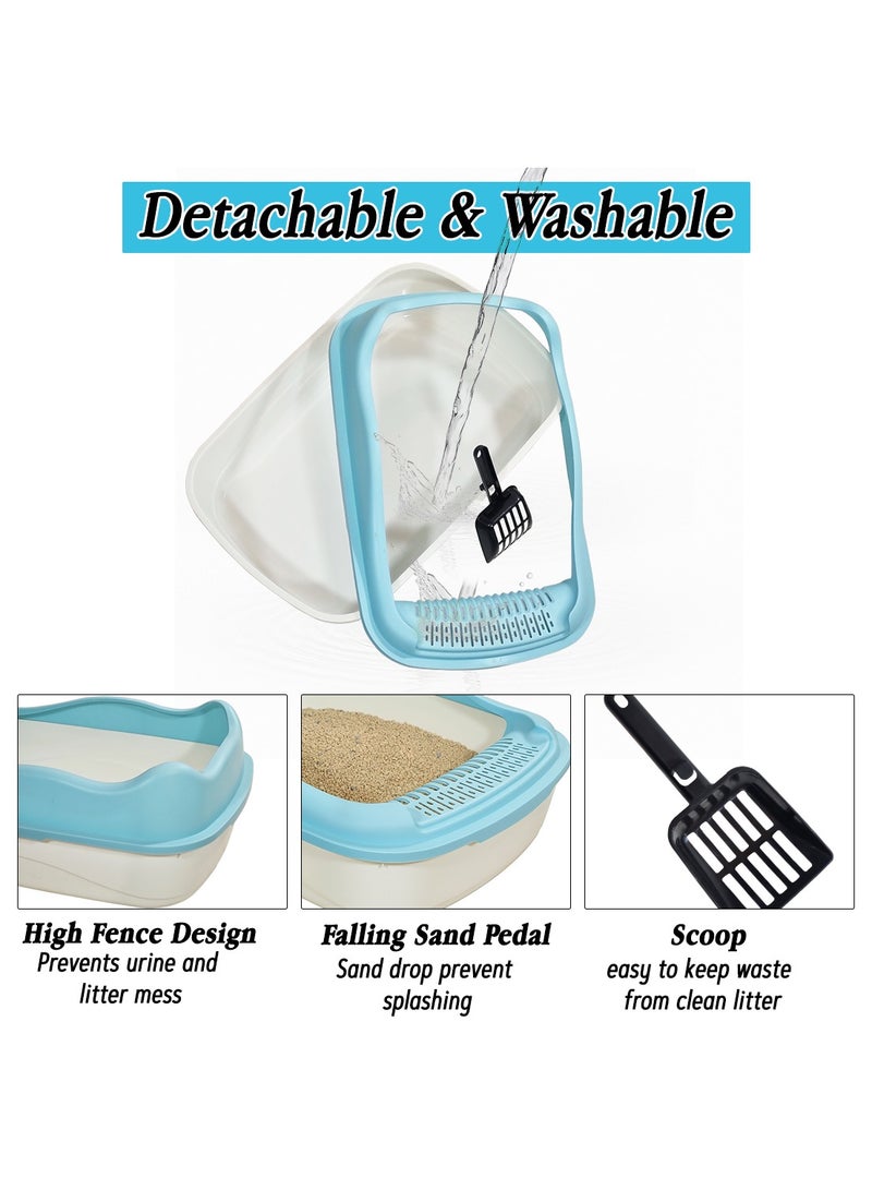 NNC PETS Large Cat Litter Pan for all size cats, Durable plastic and Removable design, 56cm Cat litter box with Scoop, High fence and Anti-splash, Pet waste box with Easy to clean (Blue) - Image 3