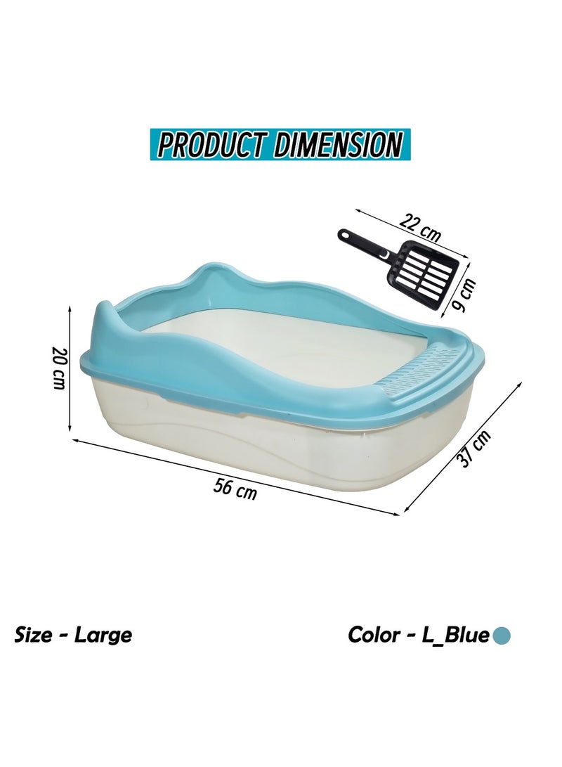 NNC PETS Large Cat Litter Pan for all size cats, Durable plastic and Removable design, 56cm Cat litter box with Scoop, High fence and Anti-splash, Pet waste box with Easy to clean (Blue) - Image 2