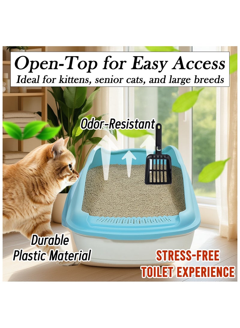 NNC PETS Large Cat Litter Pan for all size cats, Durable plastic and Removable design, 56cm Cat litter box with Scoop, High fence and Anti-splash, Pet waste box with Easy to clean (Blue) - Image 4
