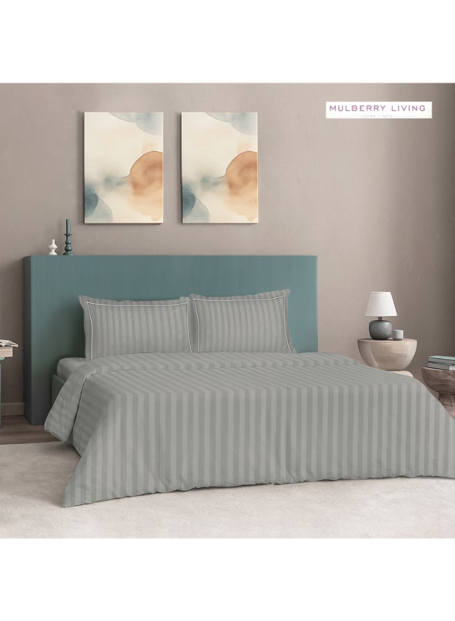 MULBERRY LIVING طقم غطاء لحاف قطن % بنسيج  خيط بتصميم خطوط إليزيان - رمادي فضي - Image 2