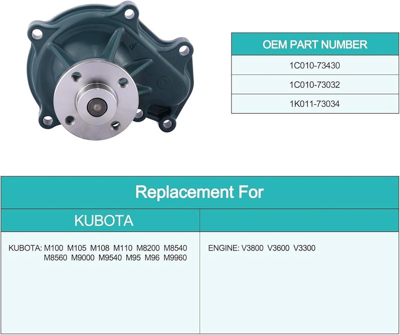 AULINK Water Pump 1C010-73032 for Kubota and Bobcat Models - Image 5