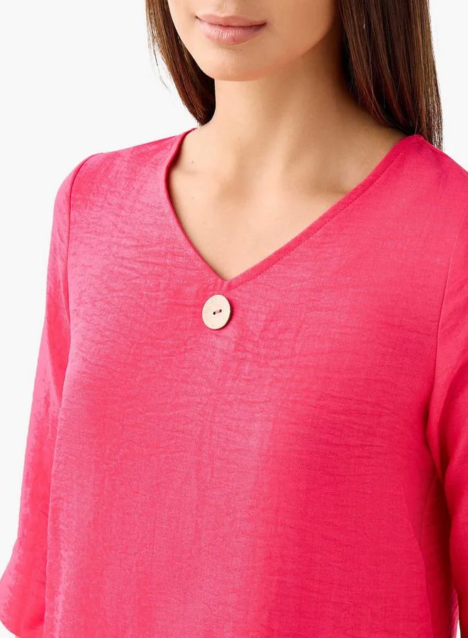 Splash FAV  Button Applique Top with V-neck for Women | Best Price UAE