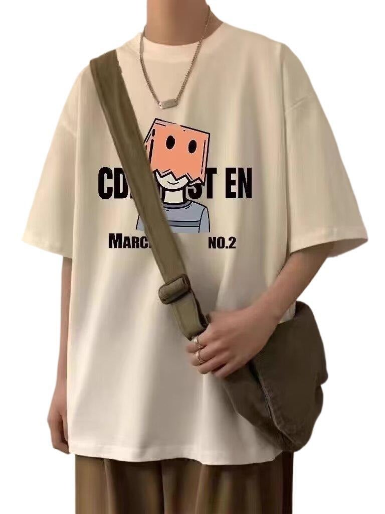 Short-Sleeved T-Shirt Men'S Trendy Brand Summer Loose Five-Point Sleeve Internet Trendy Ins Simple Printed Top - Image 5