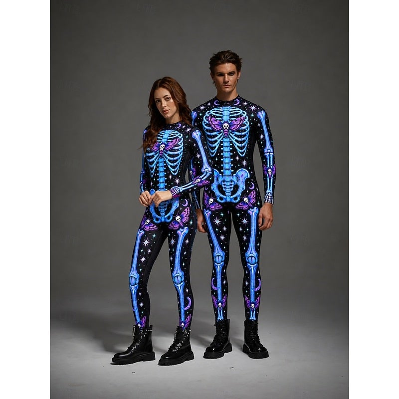 Bluejw Halloween Jumpsuit Costume Bodysuit Full Body Skeleton Printing Front Zipper Punk Gothic Rave Unisex Costume for Club Music Festival Party Halloween Carnival Kid's Adults' - Image 4