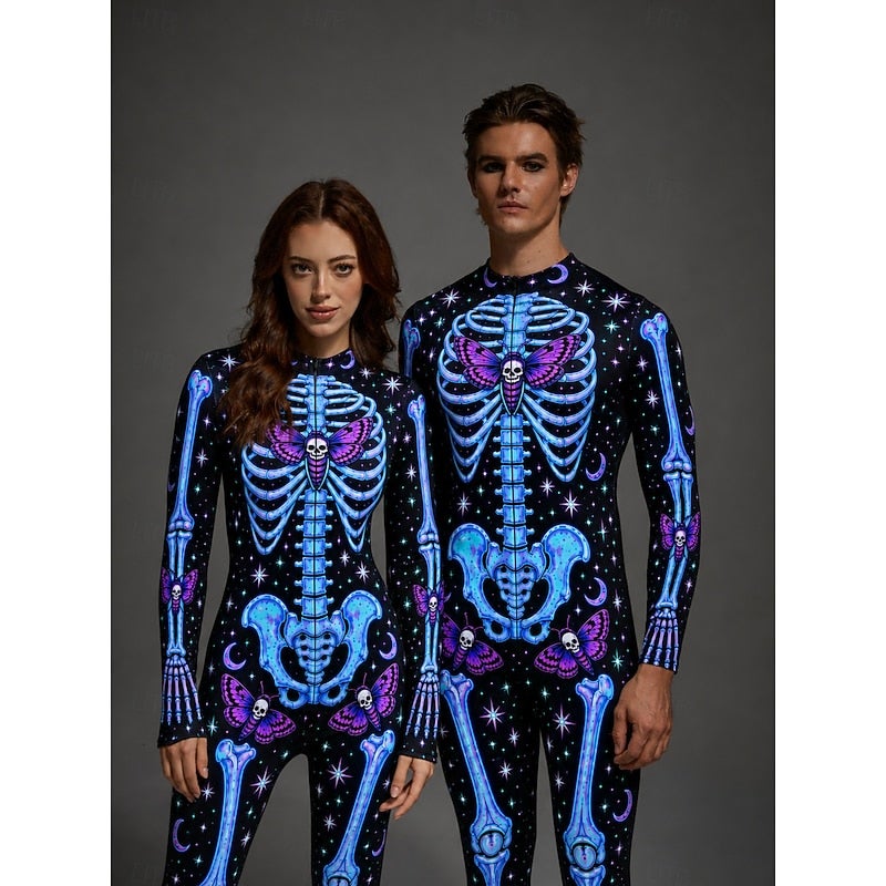 Bluejw Halloween Jumpsuit Costume Bodysuit Full Body Skeleton Printing Front Zipper Punk Gothic Rave Unisex Costume for Club Music Festival Party Halloween Carnival Kid's Adults' - Image 5