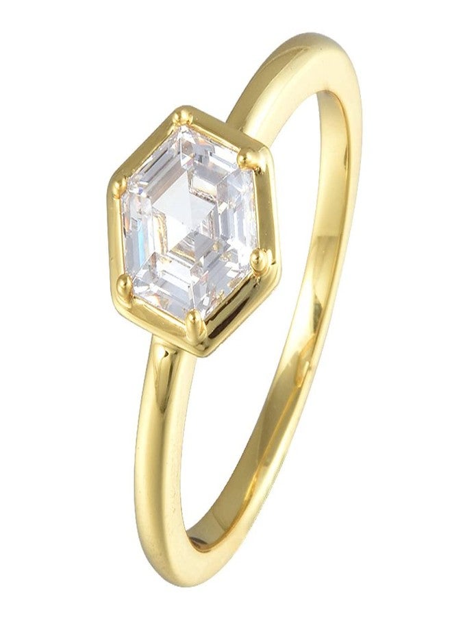 RIZILIA BEEHIVE Hexagon Solitaire Ring with Custom-Cut 1CT (6mm) Gemstone [White Cubic Zirconia] in 18K Yellow Gold Plated, Size 7 - Image 2