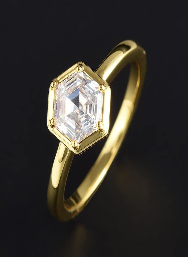 RIZILIA BEEHIVE Hexagon Solitaire Ring with Custom-Cut 1CT (6mm) Gemstone [White Cubic Zirconia] in 18K Yellow Gold Plated, Size 7 - Image 4