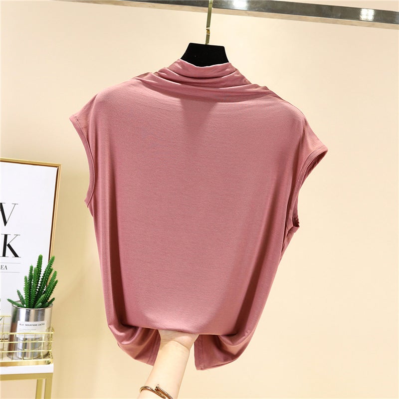 2021 New modal half turtleneck T-shirt womens summer thin slim fit inner Top solid color all-match bottoming shirt Lotus Pink 