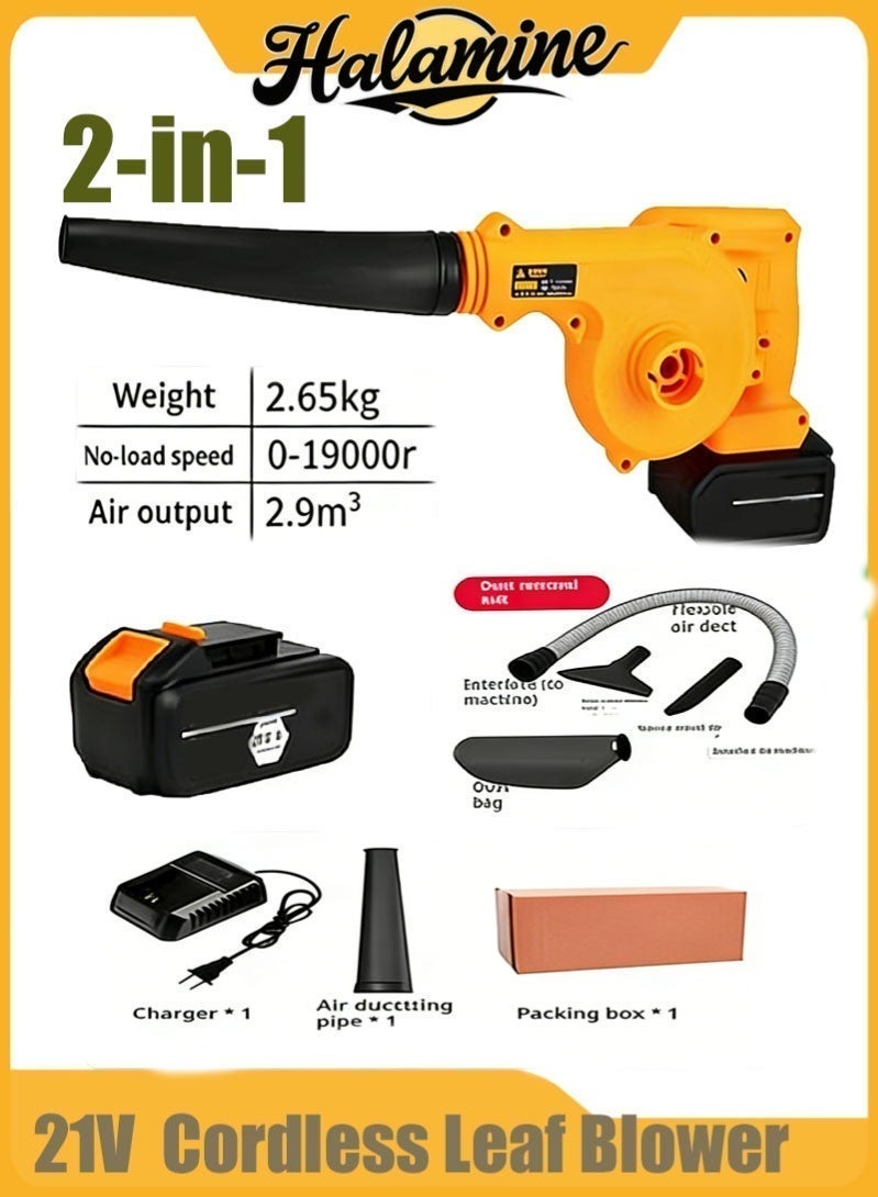 Halamine 21V  Cordless Leaf Blower,2-in-1 Lightweight Cordless Leaf Vacuum,with Battery and Charger,Handheld Electric Leaf Blowers,120MPH Small Leaf Blower,Yard Tools,For Lawn Care Patio Backyard Leaves and Dust,Yellow - Image 1