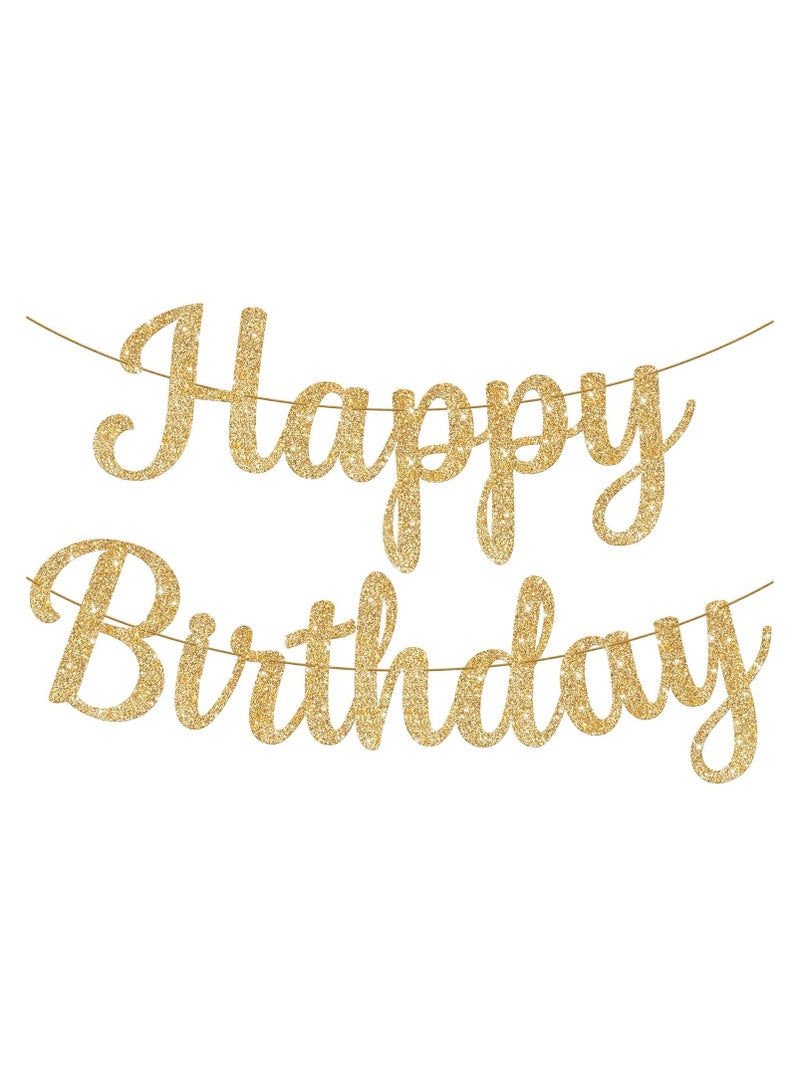 KATCHON Cursive Glitter Gold Happy Birthday Banner - Image 1