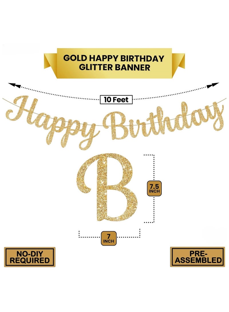 KATCHON Cursive Glitter Gold Happy Birthday Banner - Image 2