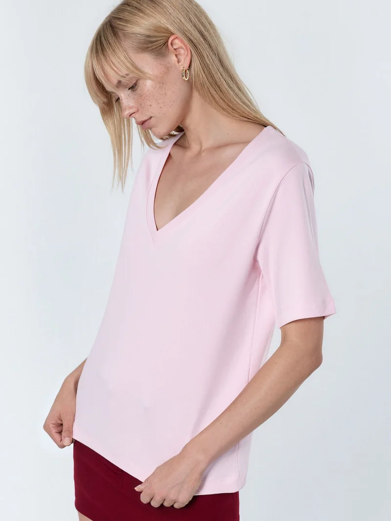 بوسيم BUSEM V-Neck Solid Regular Fit Cotton T-Shirt