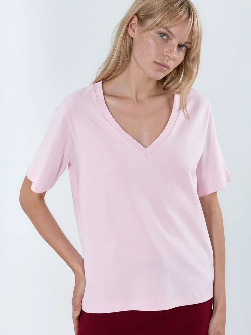 بوسيم BUSEM V-Neck Solid Regular Fit Cotton T-Shirt