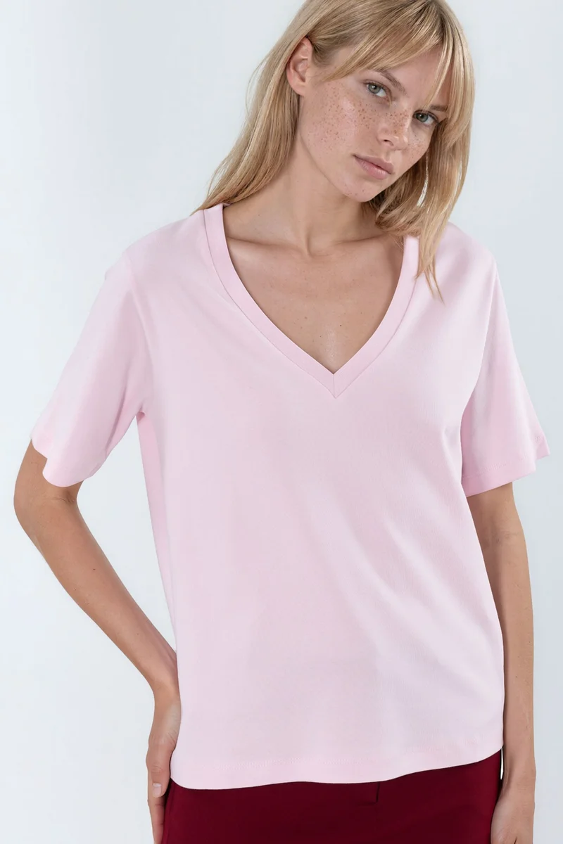 Busem BUSEM V-Neck Solid Regular Fit Cotton T-Shirt