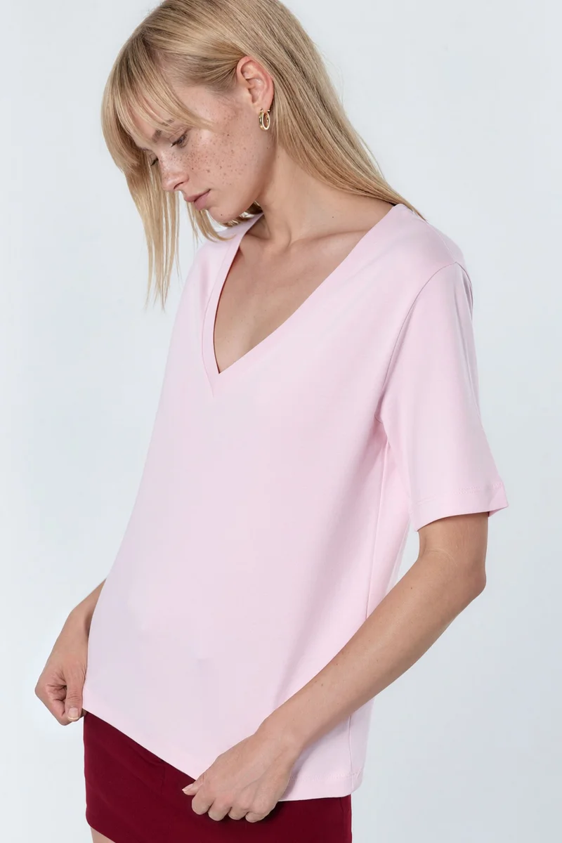 Busem BUSEM V-Neck Solid Regular Fit Cotton T-Shirt