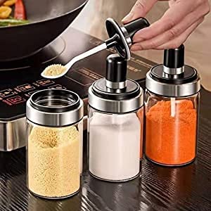 CYOFQD 300 Ml Spoon jar with airtight Attached lid Borosilicate Glass Storage Jar for ghee Pickle jar Salt Sugar Ketchup Chutney Set Of 2 - Image 3