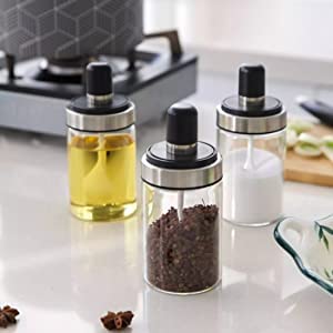 CYOFQD 300 Ml Spoon jar with airtight Attached lid Borosilicate Glass Storage Jar for ghee Pickle jar Salt Sugar Ketchup Chutney Set Of 2 - Image 2