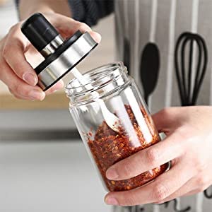 CYOFQD 300 Ml Spoon jar with airtight Attached lid Borosilicate Glass Storage Jar for ghee Pickle jar Salt Sugar Ketchup Chutney Set Of 2 - Image 4