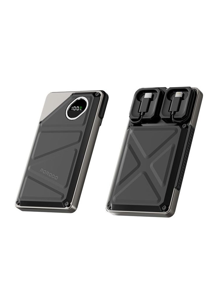 porodo 10000mAh Power Bank Built-In Type-C & Lightning Cable Power Delivery 22.5W / USB A and Type-C Port with Digital Display - Black  - Image 2