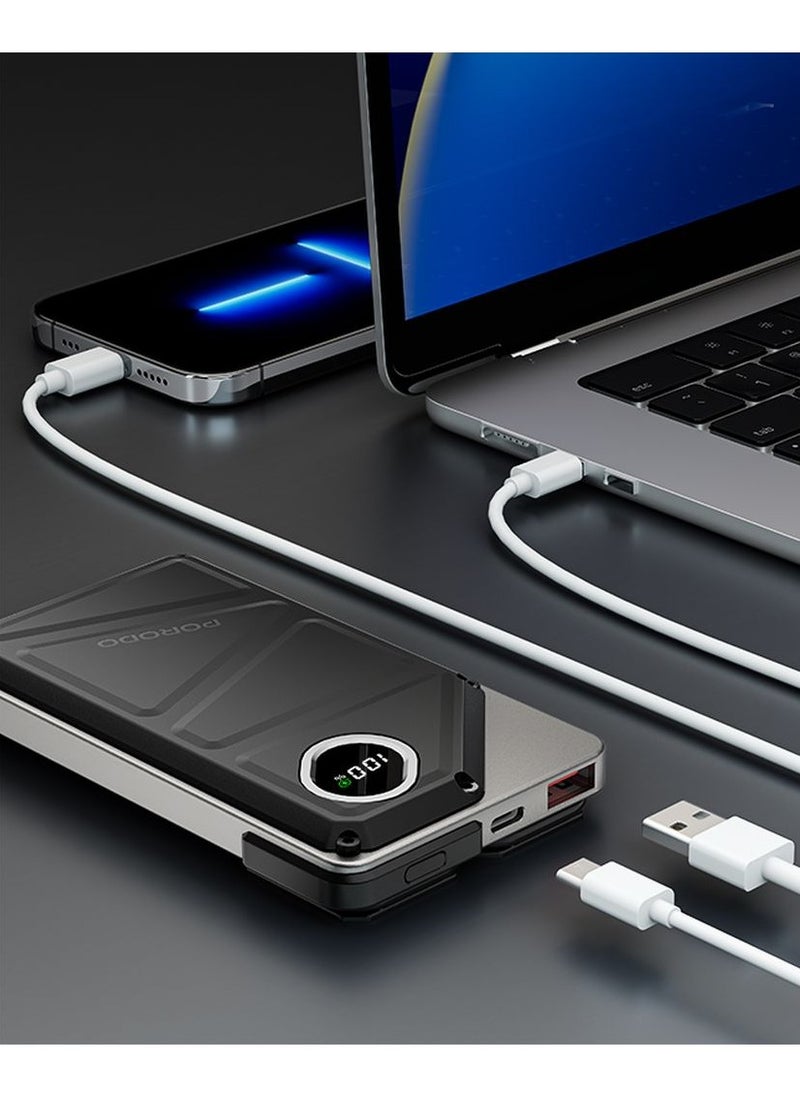 porodo 10000mAh Power Bank Built-In Type-C & Lightning Cable Power Delivery 22.5W / USB A and Type-C Port with Digital Display - Black  - Image 3