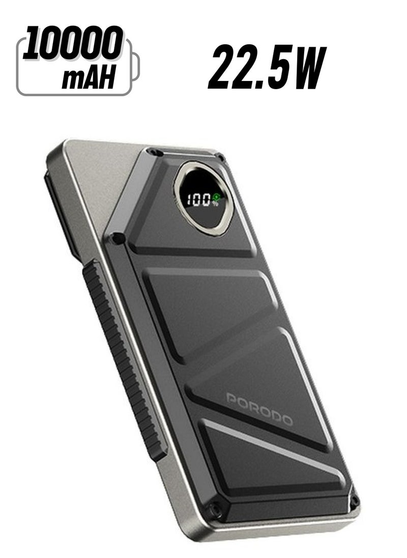 porodo 10000mAh Power Bank Built-In Type-C & Lightning Cable Power Delivery 22.5W / USB A and Type-C Port with Digital Display - Black  - Image 1