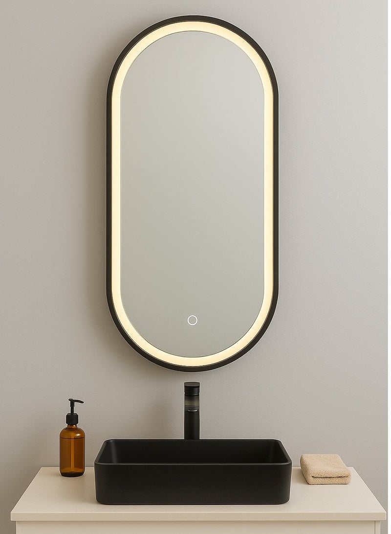 Glass Corner Touch oval mirror 3 Color + LED Interior 60*120 Black - Image 2