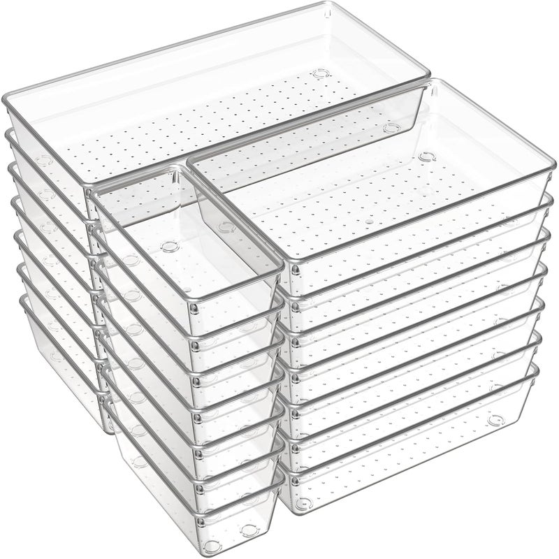 Criusia 21 Pack Large Clear Plastic Drawer Organizer Trays BPAFree Acrylic Organizer Bins for Large Kitchen Utensils Bathroom Makeup Jewelries Office Desk School Supplies Perfume - Image 1